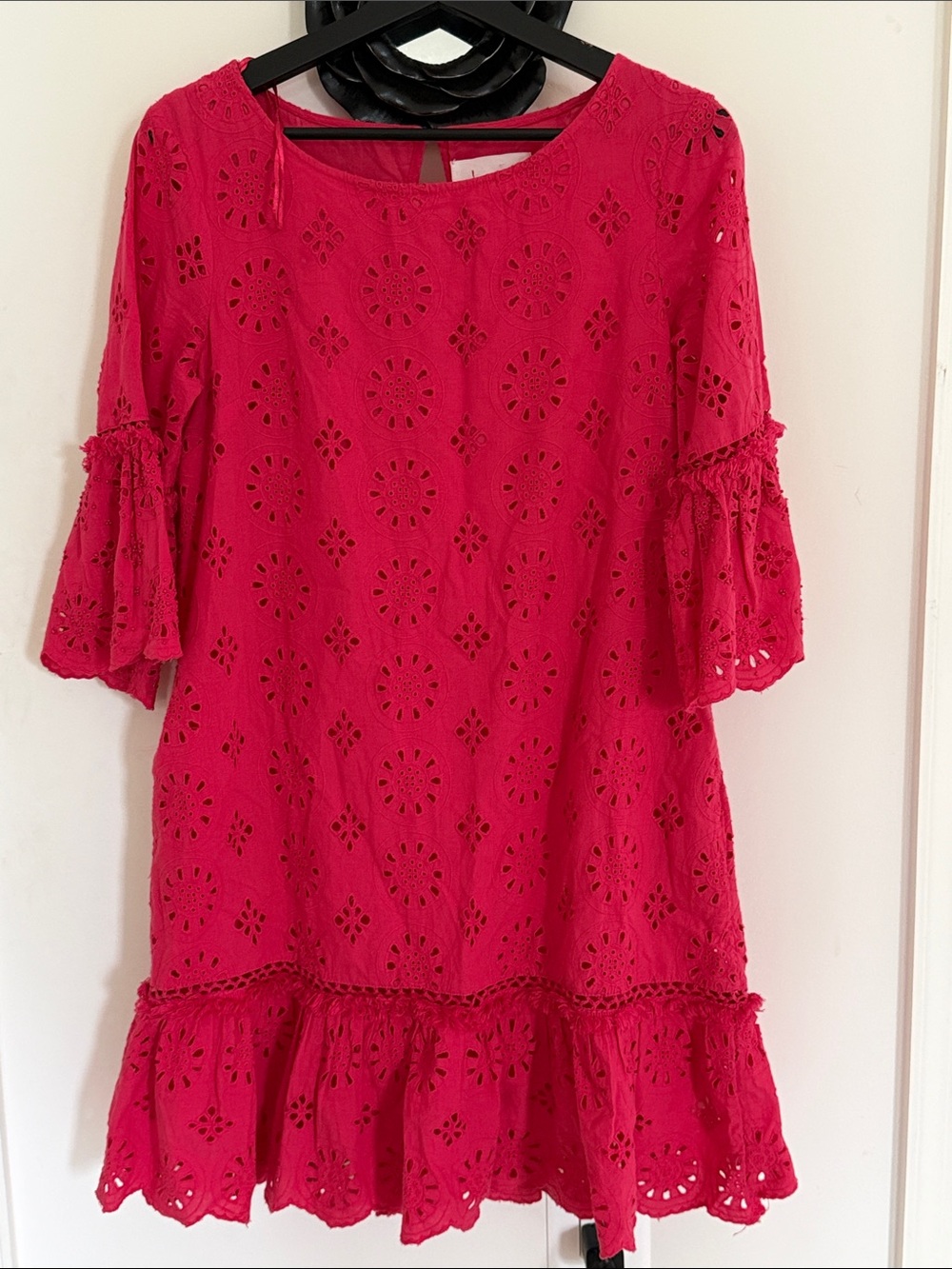 Anthropologie Eyelet Ruffle Hem Pink Shift Dress